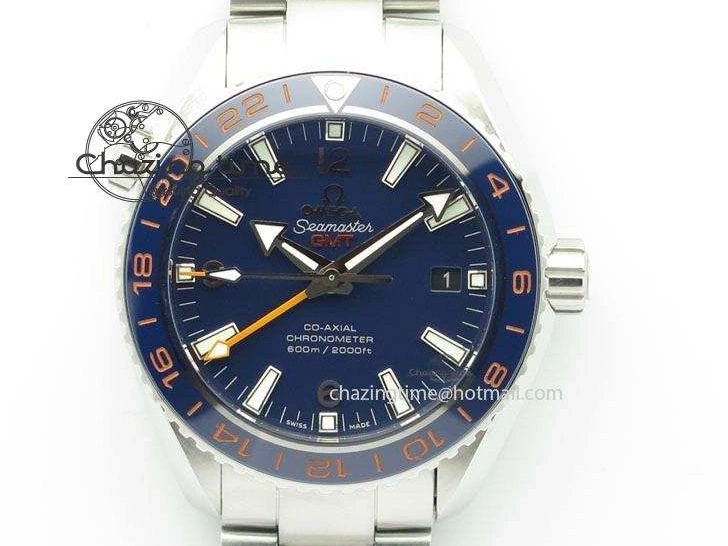 0220 Planet Ocean GMT 43.5mm V6F Goodplanet Orange Marker Blue Dial On SS Bracelet A ModernLook 8215